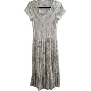 Sundance Tiered Maxi Dress PM Petite Medium Ivory Boho Tassel Tie Rayon India